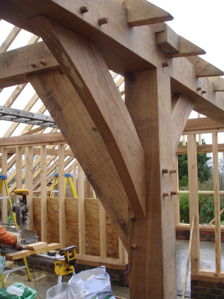 Oak framing works on site Rathbone Miller Architects